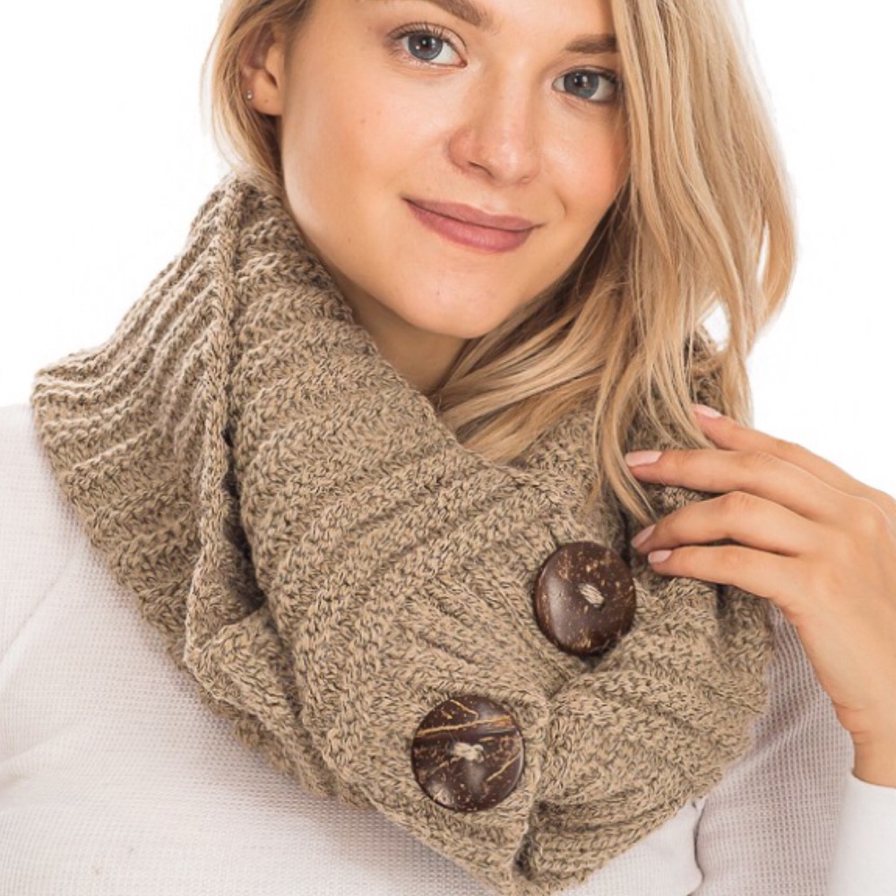 Khaki 3-Button Knit Infinity Scarf!